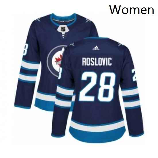 Womens Adidas Winnipeg Jets 28 Jack Roslovic Authentic Navy Blue Home NHL Jersey
